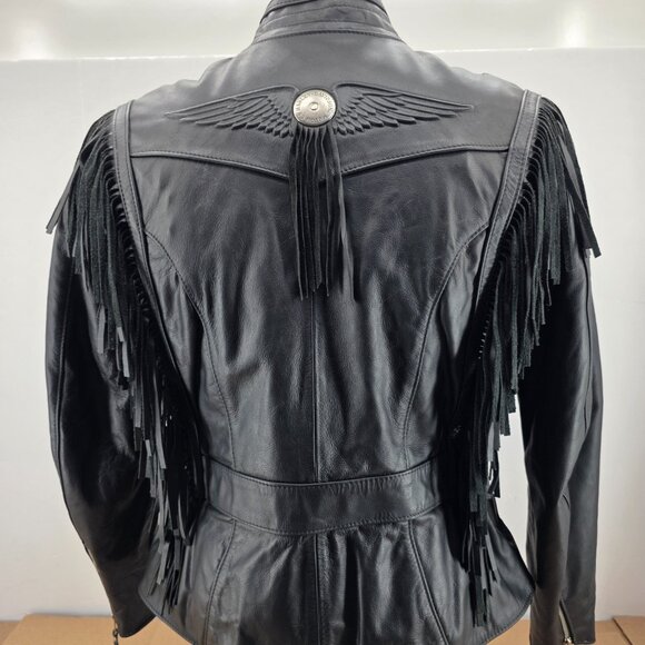 Vintage Harley Davidson Leather Biker Jacket Womens M Fringe Concho USA Made - Picture 2 of 15